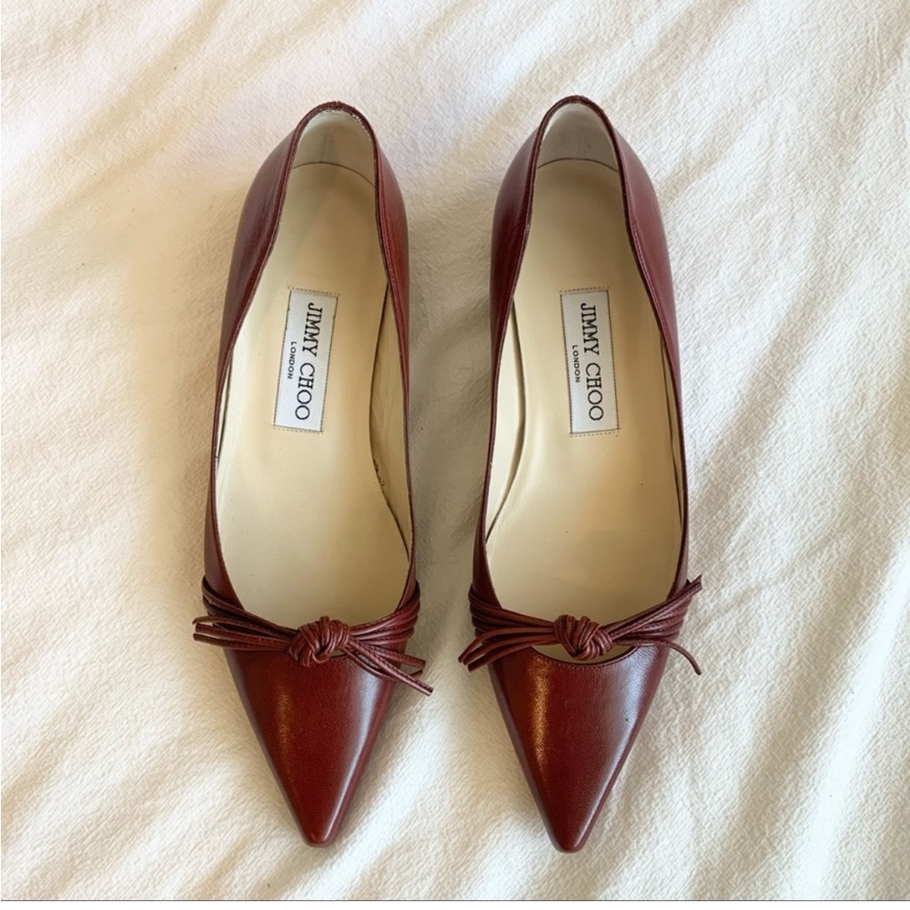Jimmy Choo Red Leather Pointed Toe Knot Bow Detail Flats Size 36 (US 6)